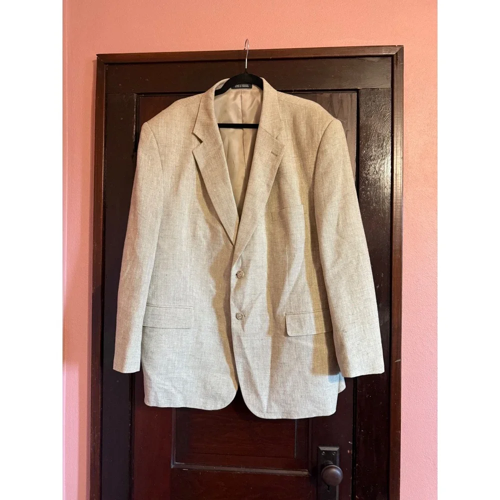 Towncraft Mens 48R Silk Blazer Beige Oatmeal Textured Two Button Sport Coat 48 R